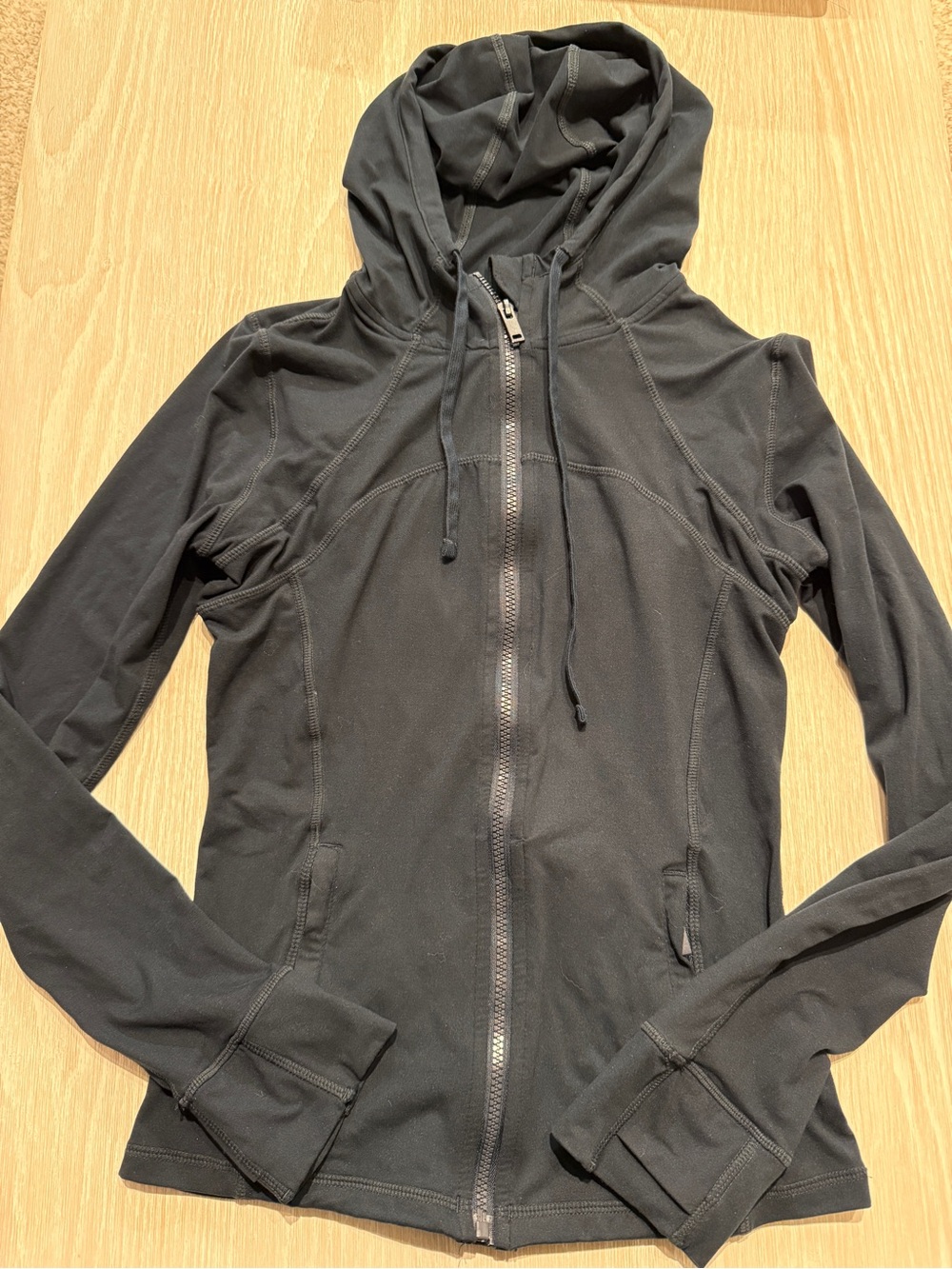 Women's Black Hooded Long-Sleeve Top